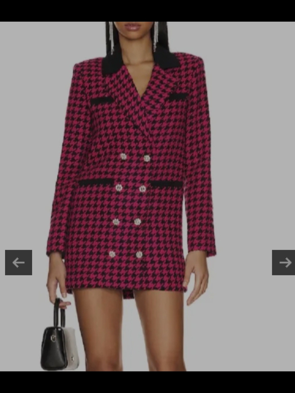 Lovers + Friends Pink and Black Houndstooth Double-Breasted Blazer